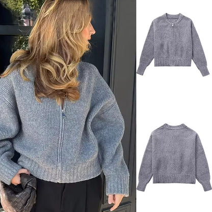 Pull Gris Zippé en Maille Douce