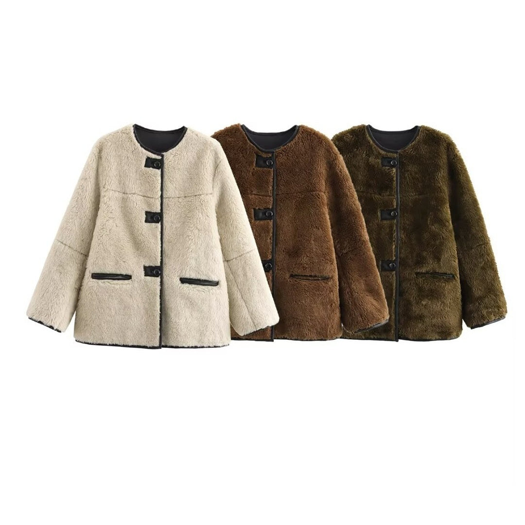 Women's Three-color Fur Plush Coat