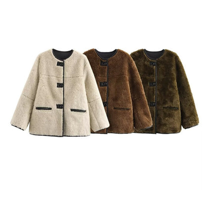 Women's Three-color Fur Plush Coat