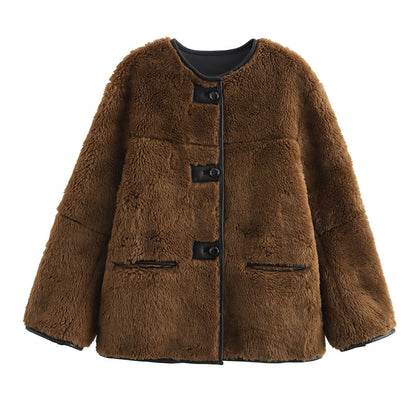 Women's Three-color Fur Plush Coat